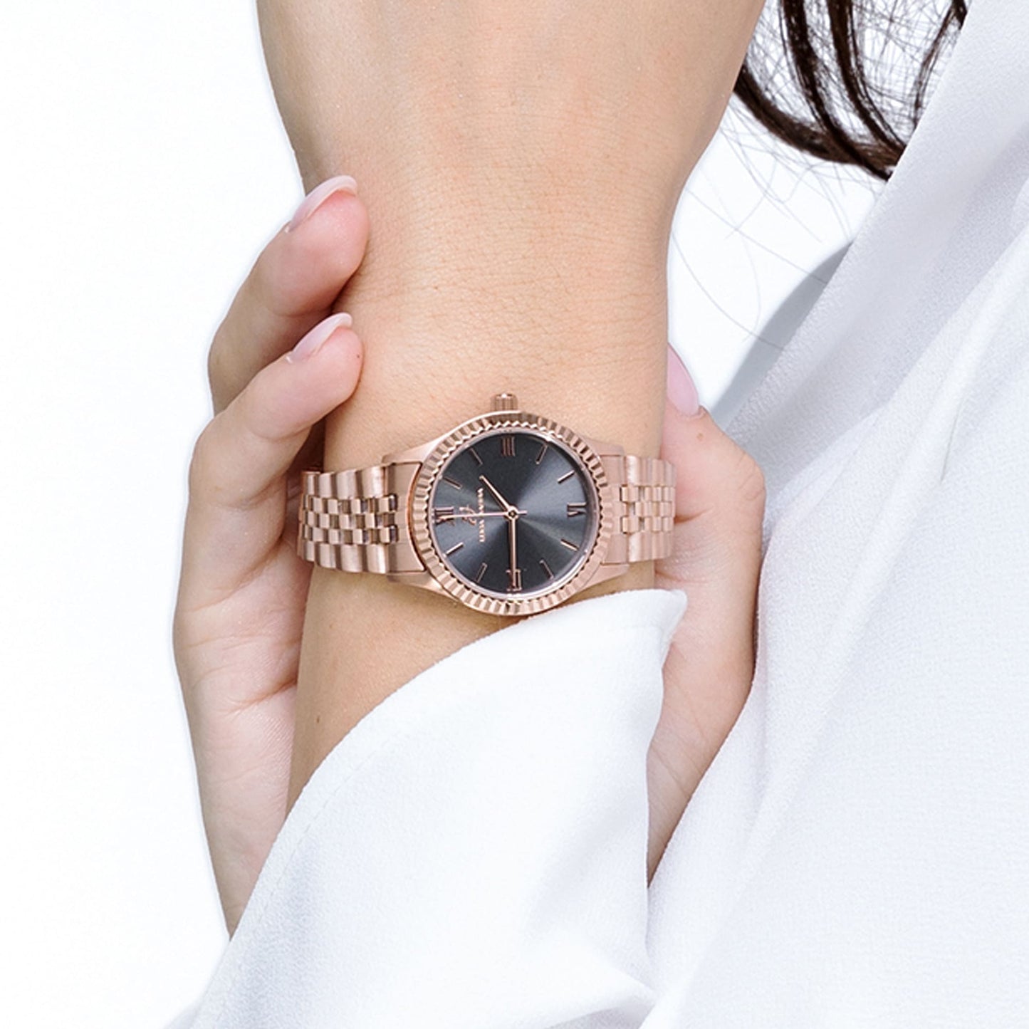 MONTRE POUR DAMES AVEC BOÎTIER EN ACIER ET CADRAN ROSE
