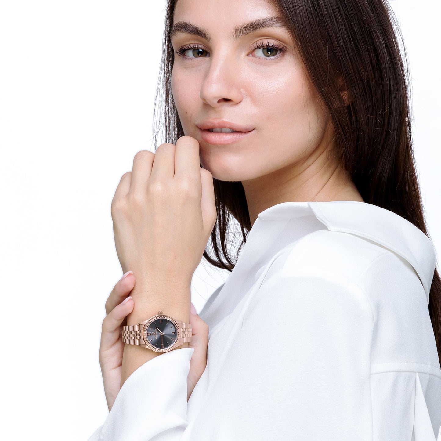 MONTRE POUR DAMES AVEC BOÎTIER EN ACIER ET CADRAN ROSE