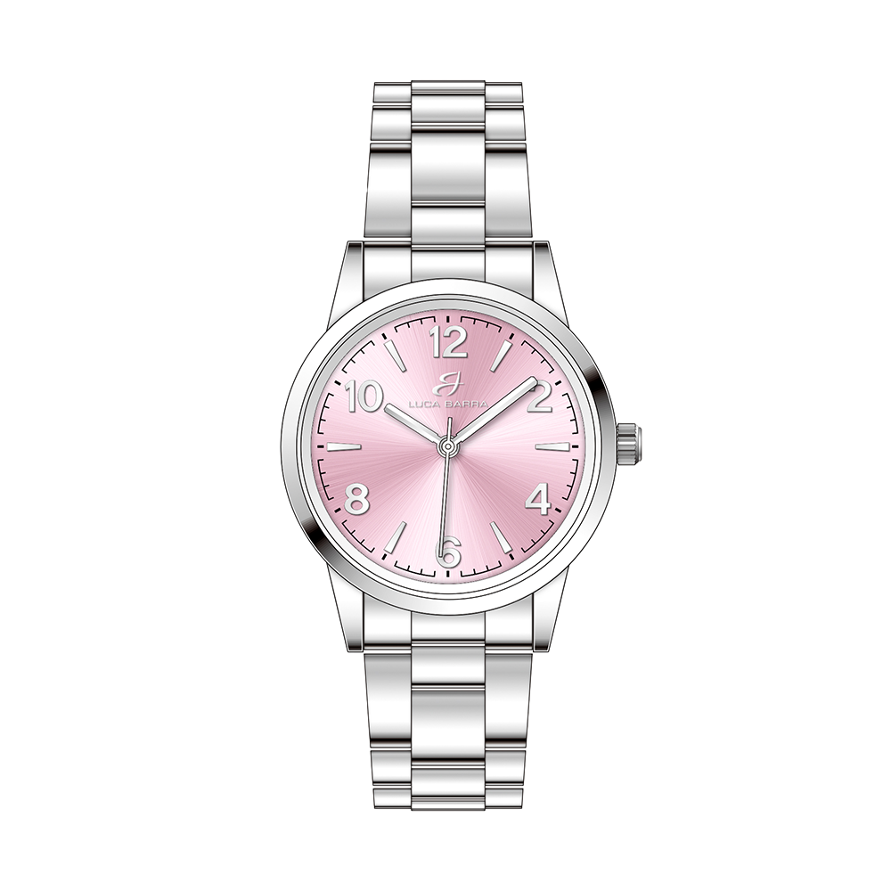 MONTRE EN ACIER POUR FEMMES AVEC CADRAN ROSE