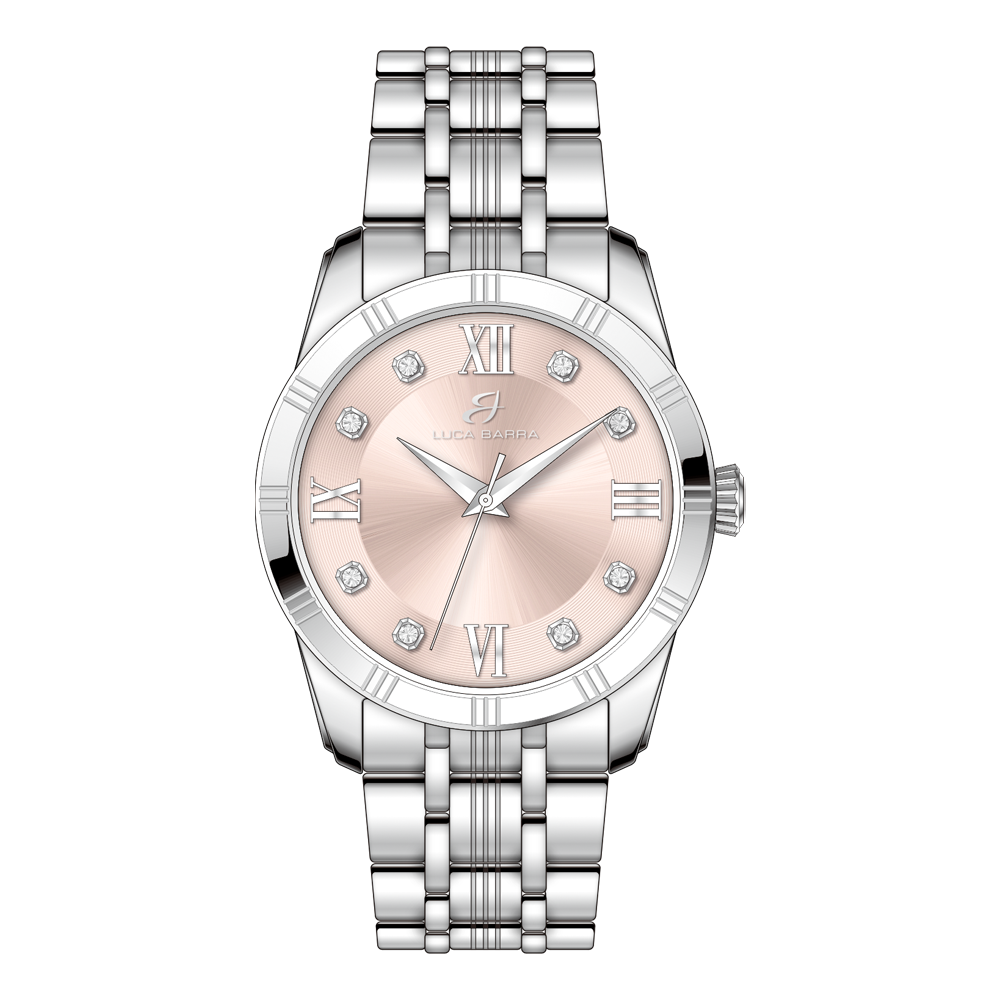 MONTRE EN ACIER POUR FEMMES AVEC CADRAN ROSE
