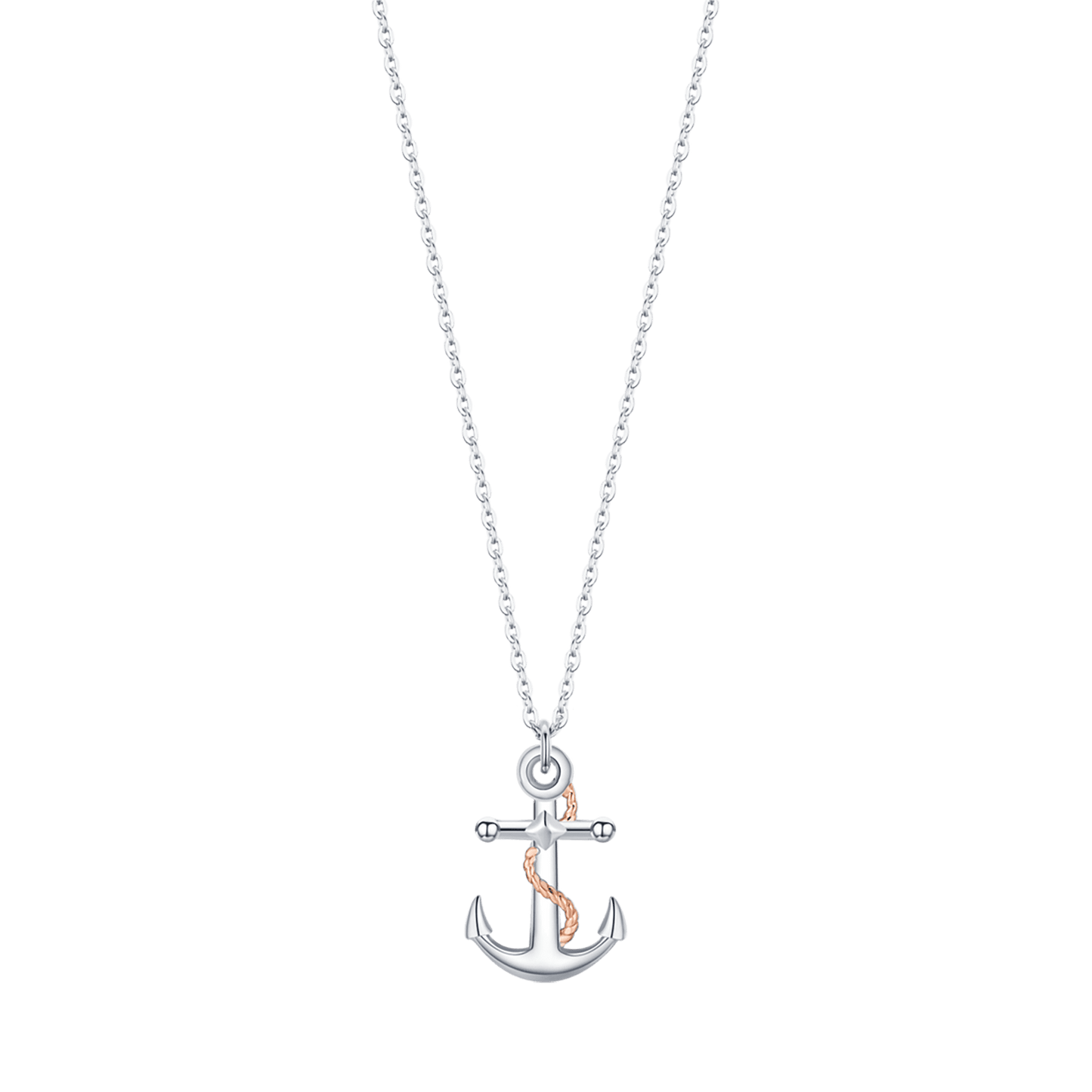 COLLIER POUR HOMME EN ACIER AVEC ANCRE ROSE IP ET ÉLÉMENTS EN ARGENT