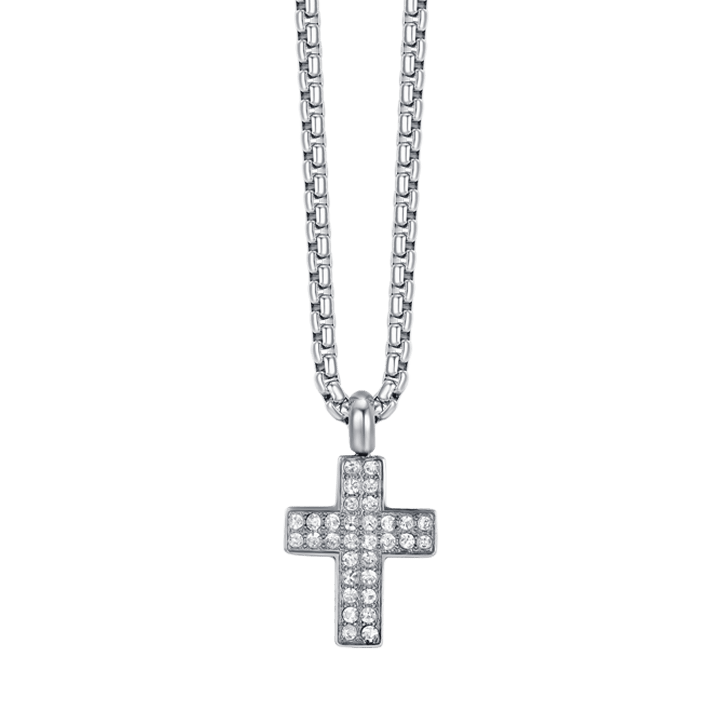 COLLIER HOMME CROIX EN ACIER AVEC CRISTAUX BLANCS