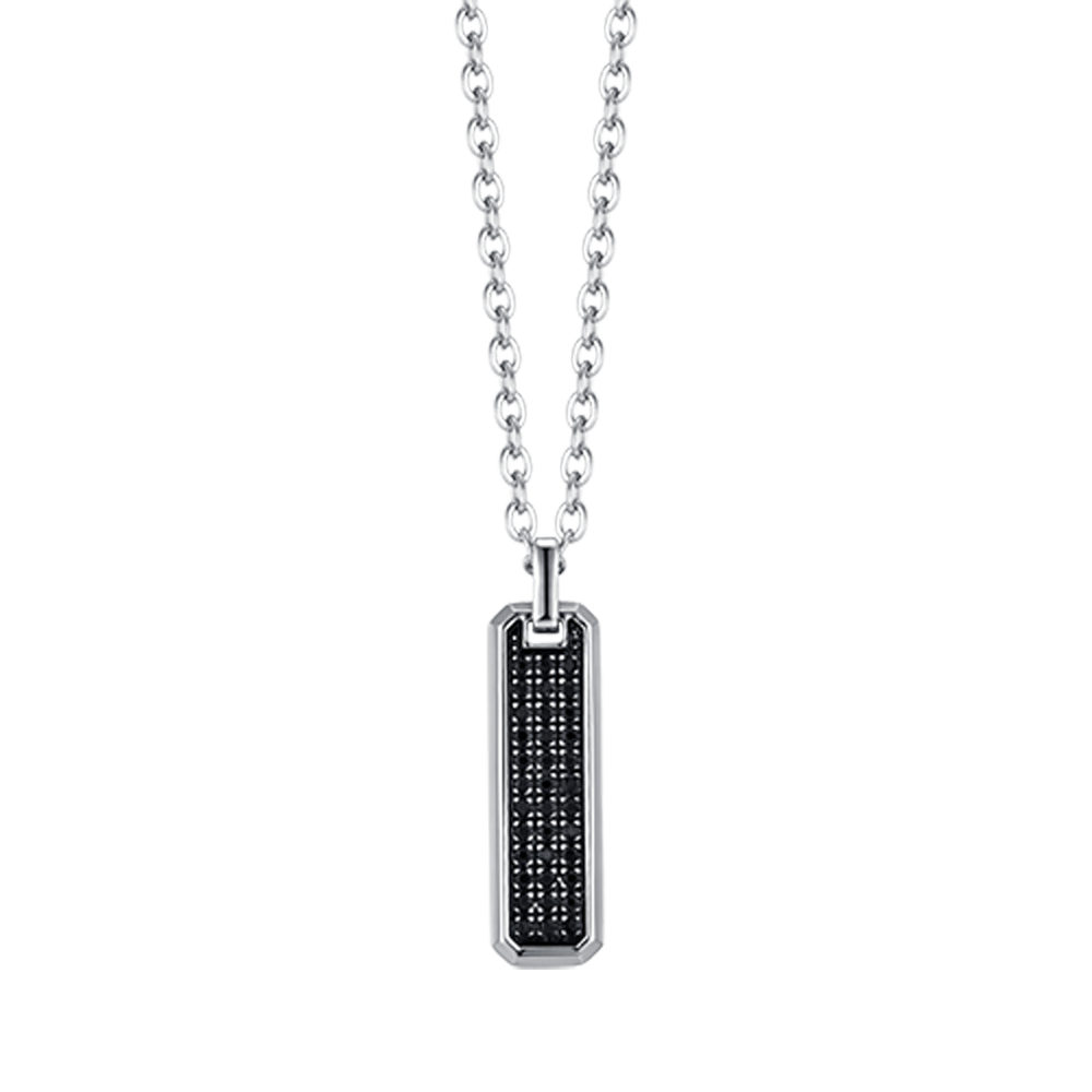 COLLIER HOMME EN ACIER AVEC ÉLÉMENT EN CRISTAL NOIR