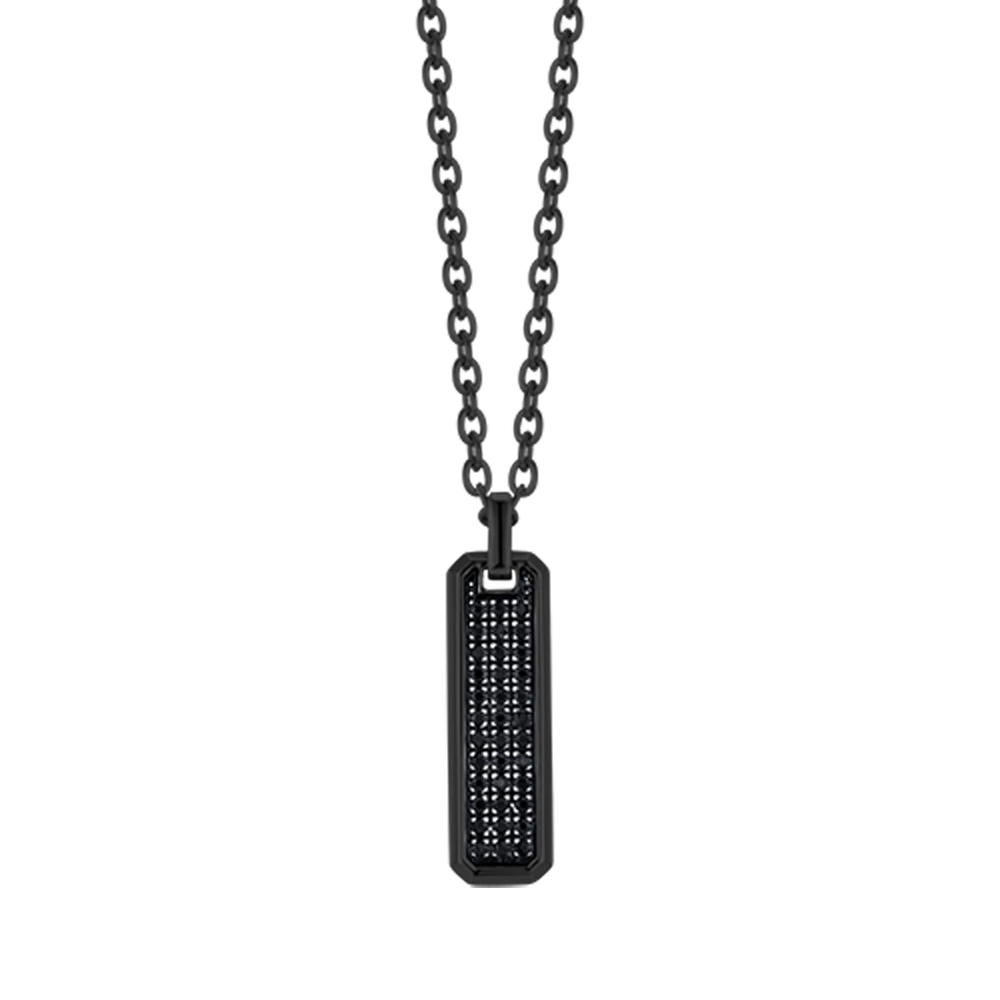 COLLIER POUR HOMME EN ACIER INOXYDABLE NOIR AVEC ÉLÉMENT EN CRISTAL NOIR