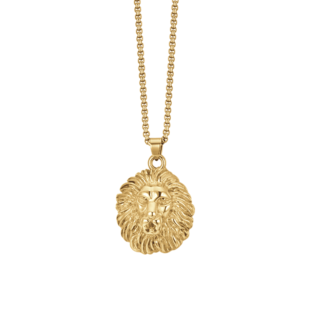 COLLIER HOMME EN ACIER À TÊTE DE LION EN OR IP