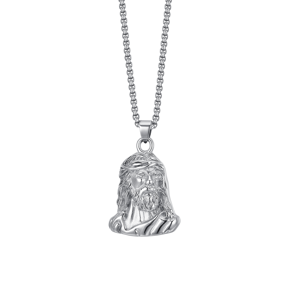 COLLIER VISAGE SAINT EN ACIER POUR HOMME