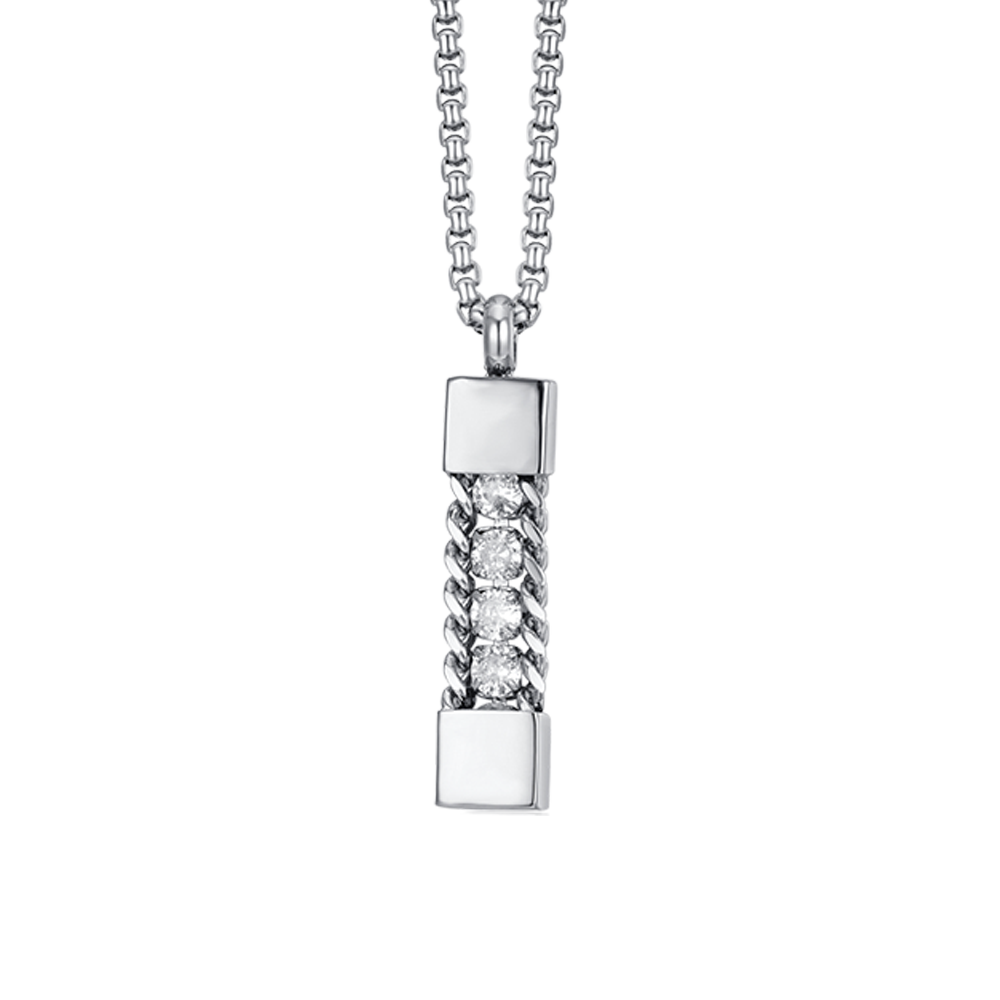 COLLIER HOMME EN ACIER AVEC CRISTAUX BLANCS