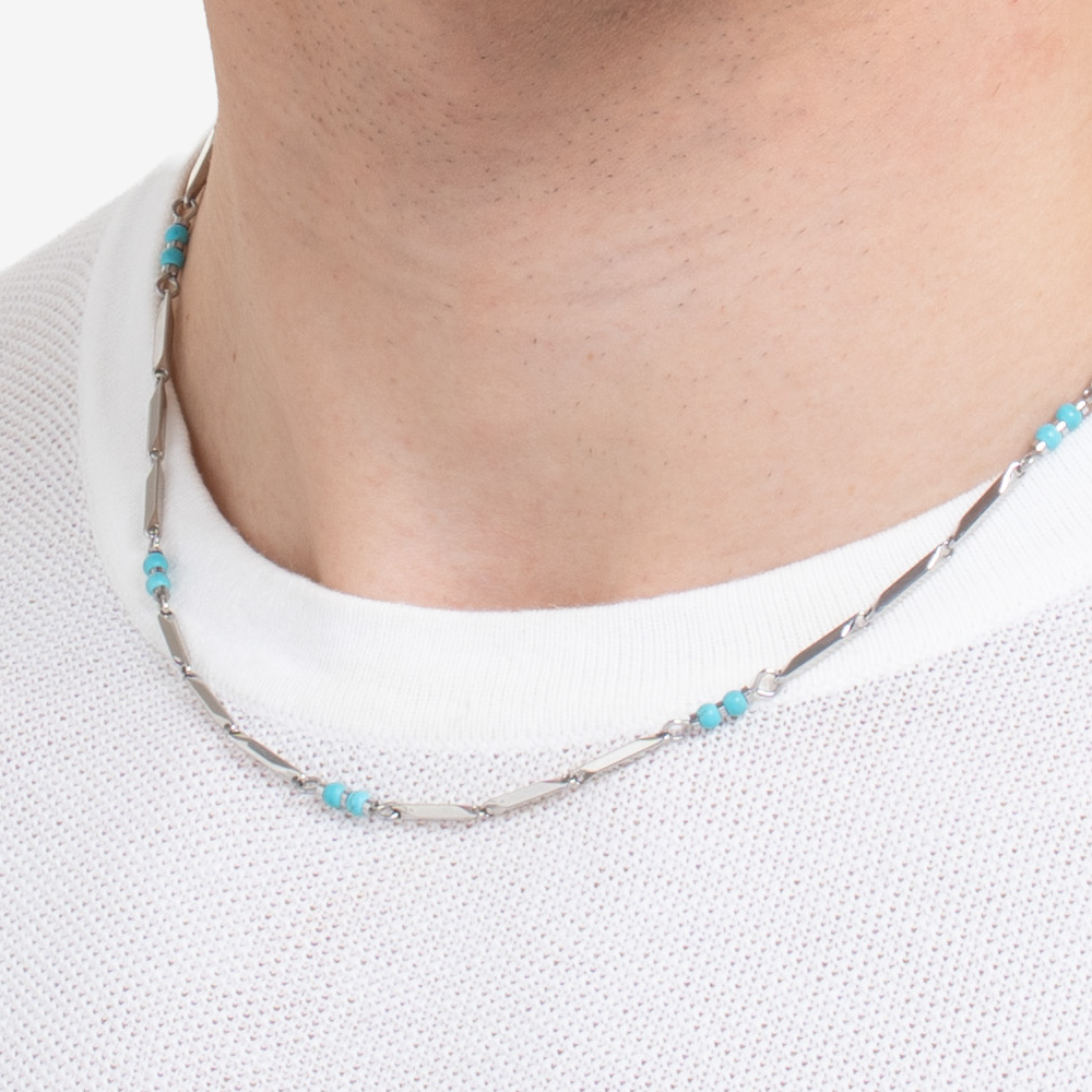 COLLANA UOMO IN ACCIAIO CON PIETRE TURCHESI