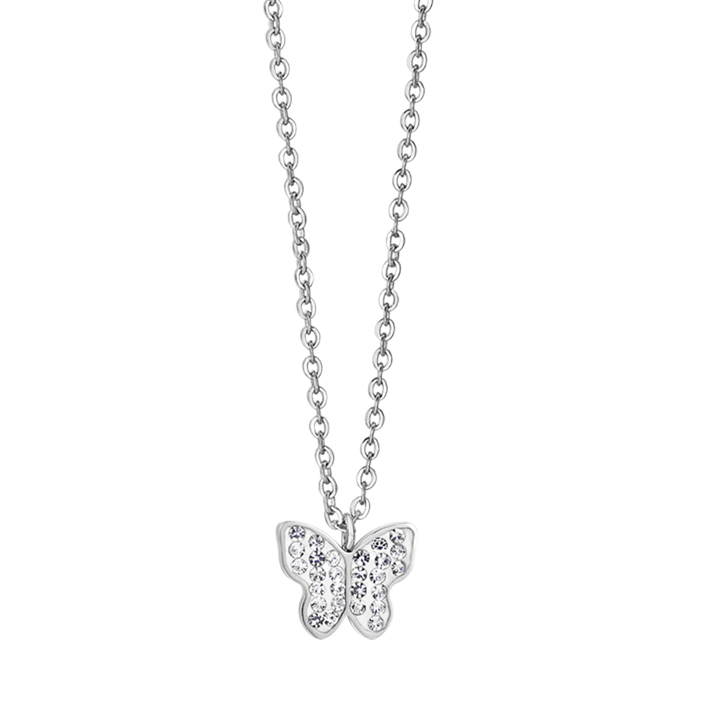 COLLIER EN ACIER POUR FEMMES AVEC PAPILLON ET CRISTAUX BLANCS