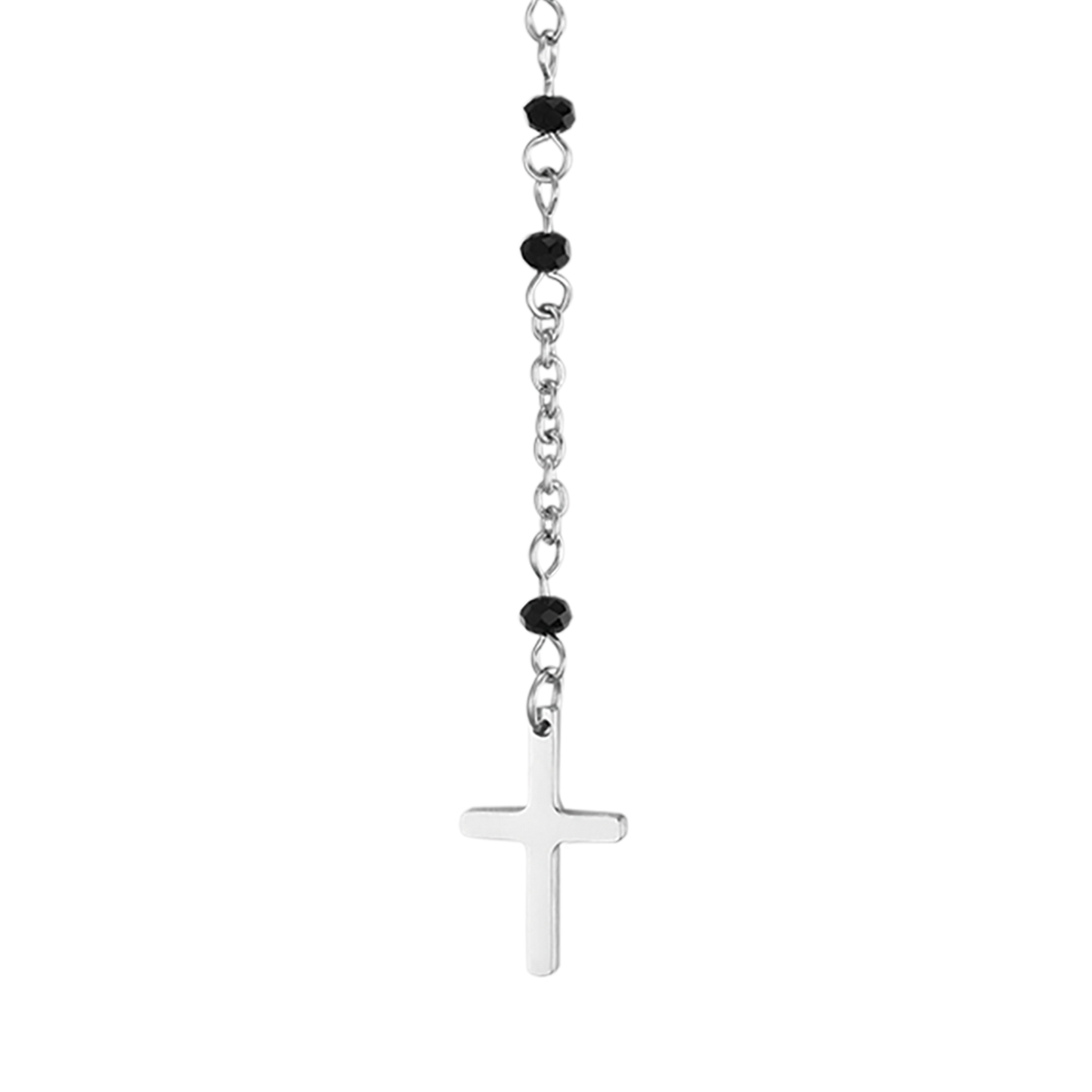 COLLIER DE ROSAIRE EN ACIER POUR FEMME AVEC CRISTAUX NOIRS AVEC PENDENTIF