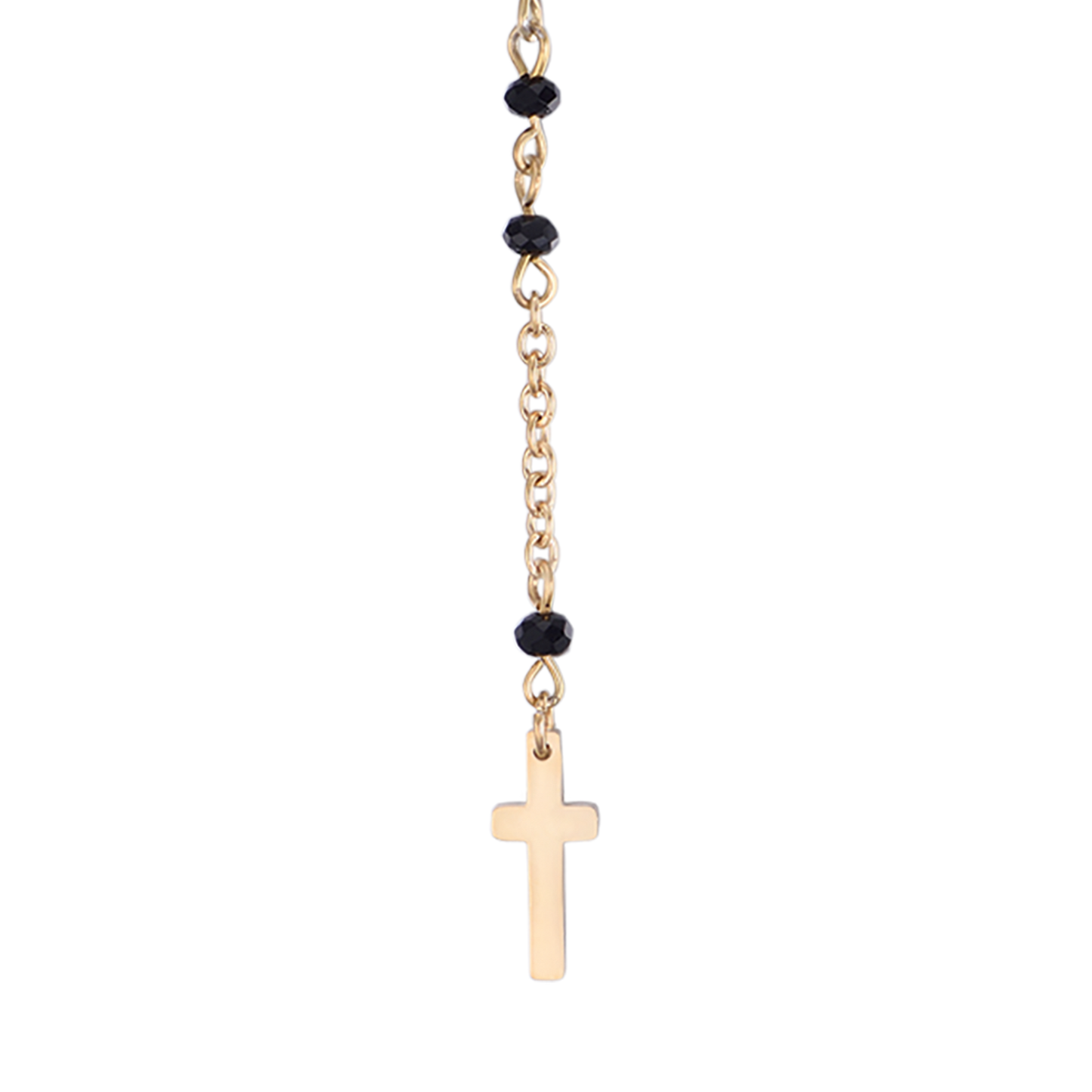 COLLIER DE ROSAIRE EN ACIER POUR FEMME AVEC CRISTAUX NOIRS AVEC PENDENTIF