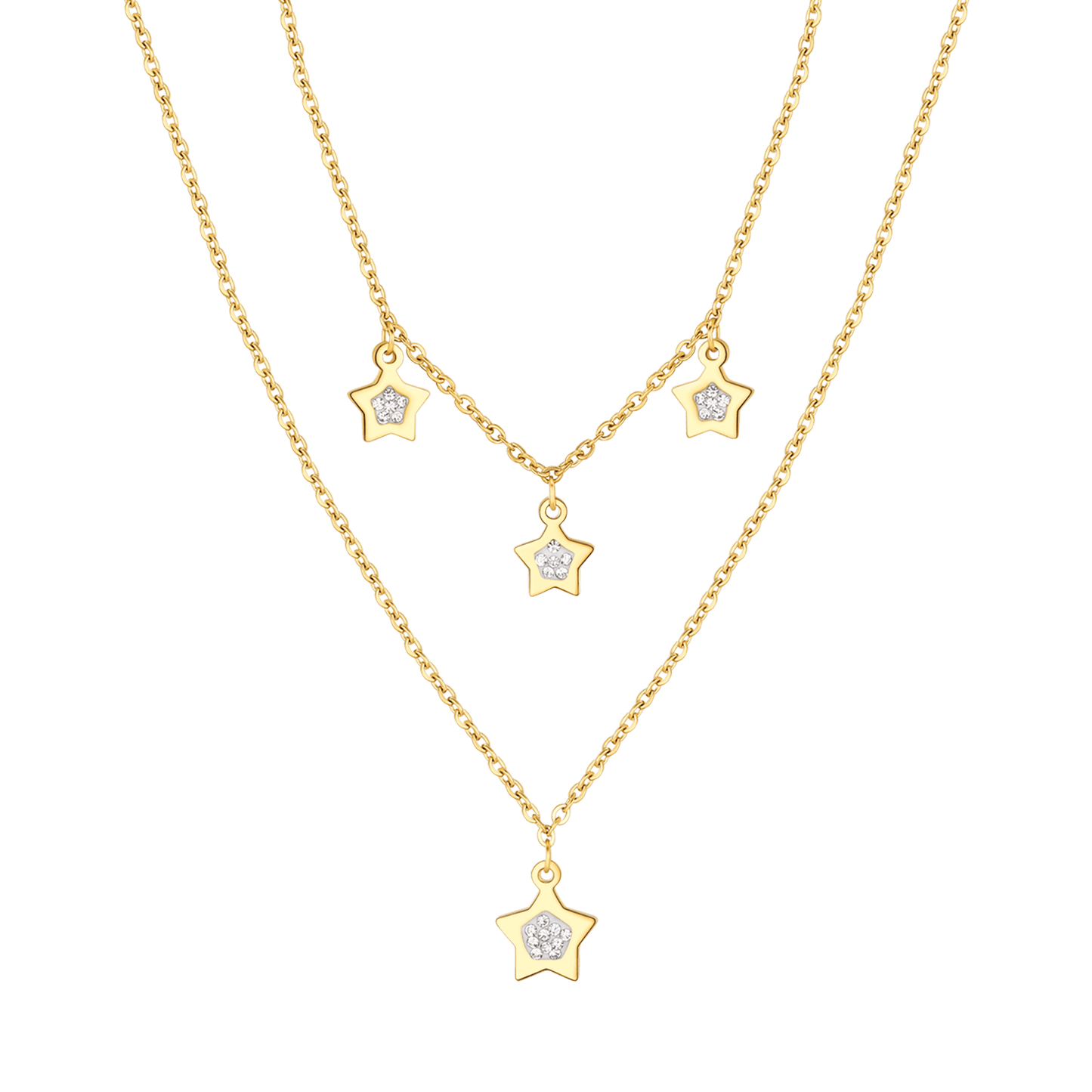 COLLIER EN ACIER DORÉ POUR FEMMES AVEC ÉTOILES ET CRISTAUX BLANCS
