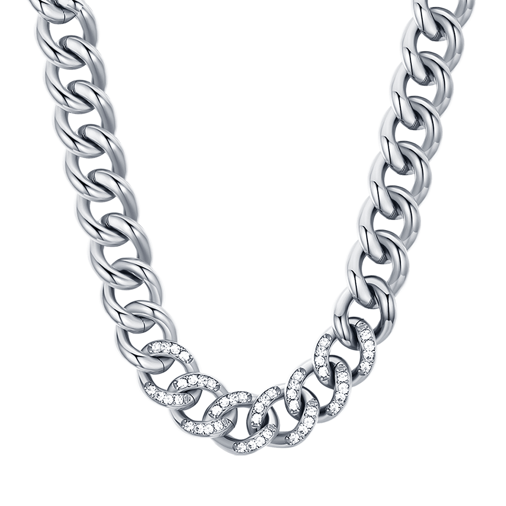 COLLIER POUR FEMME EN ACIER AVEC CHAÎNETTE ET CRISTAUX BLANCS