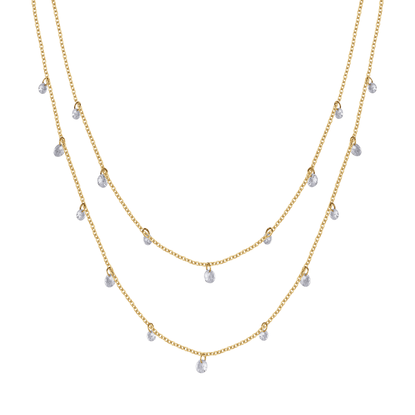 COLLIER EN ACIER MULTIBRINS OR IP AVEC CRISTAUX BLANCS