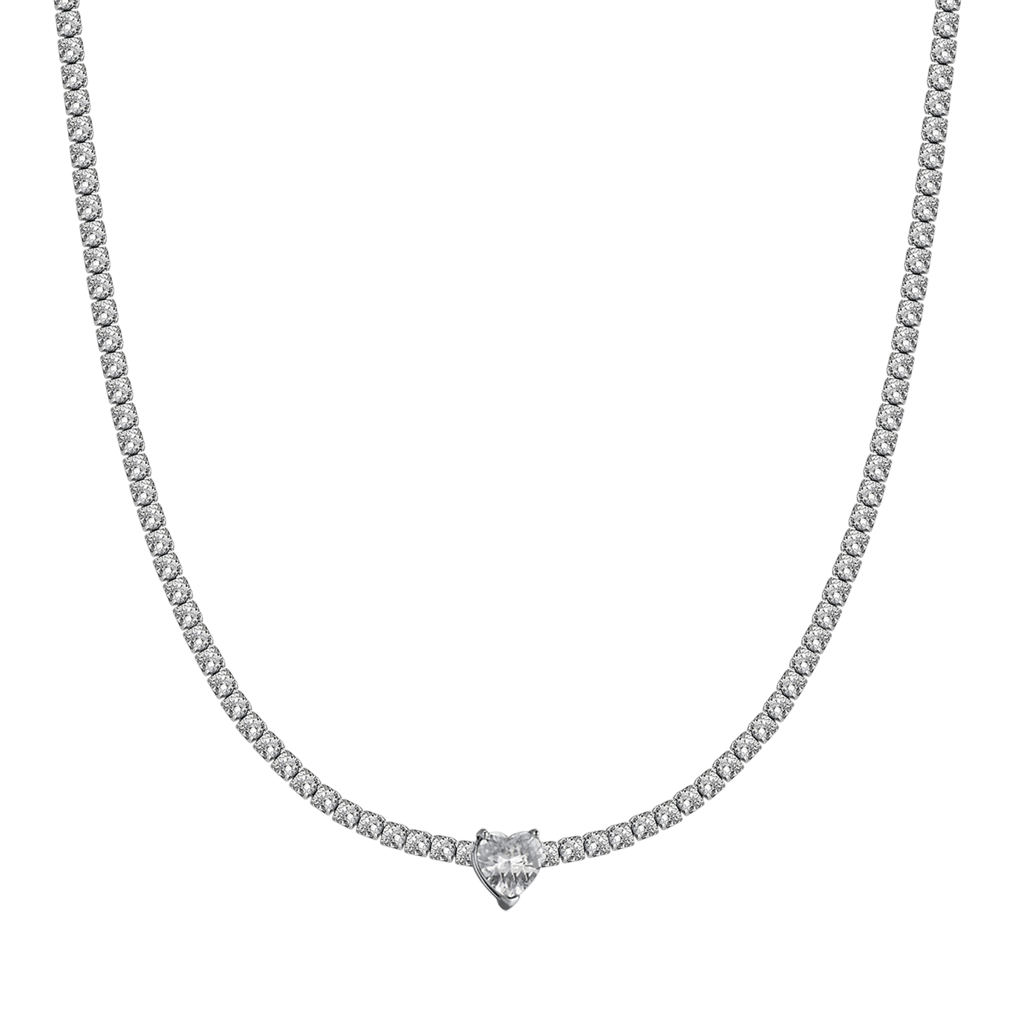 COLLIER EN ACIER POUR FEMMES AVEC CRISTAUX BLANCS ET CŒUR EN CRISTAL