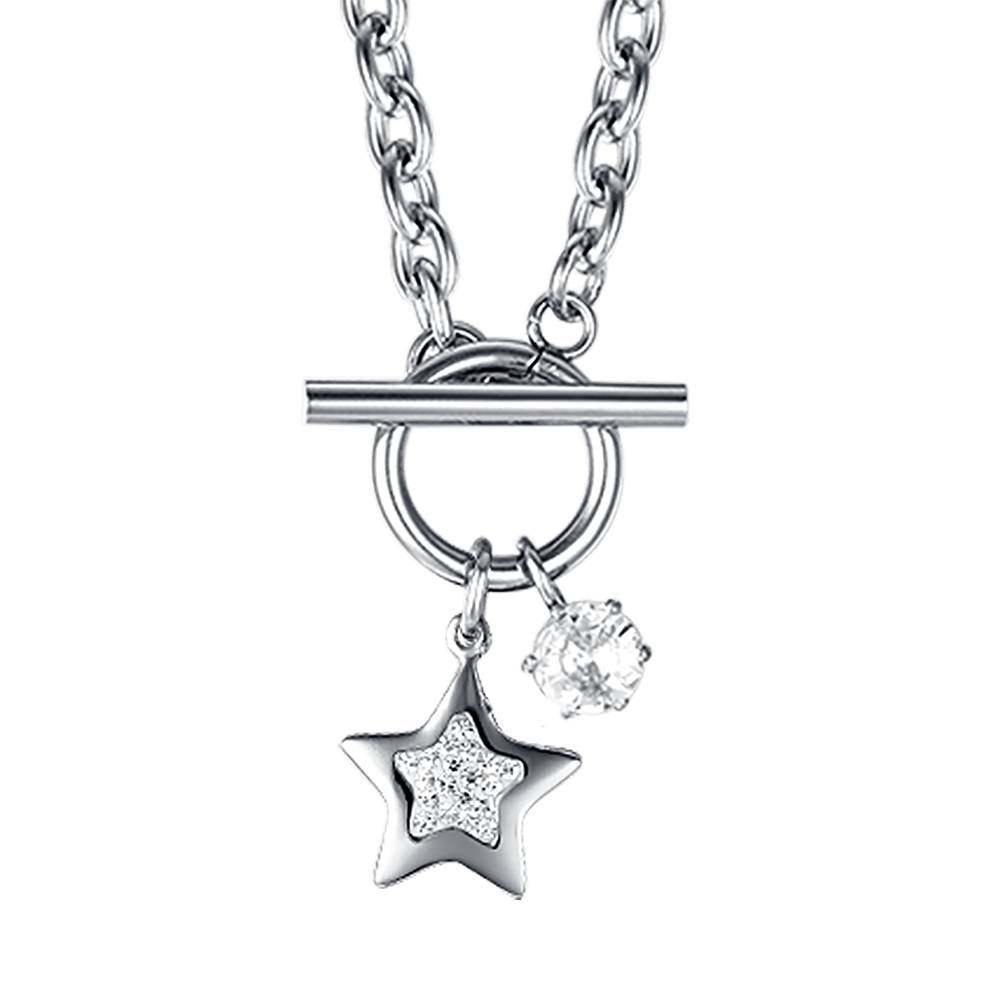 COLLIER ÉTOILE EN ACIER POUR FEMME AVEC CRISTAUX BLANCS