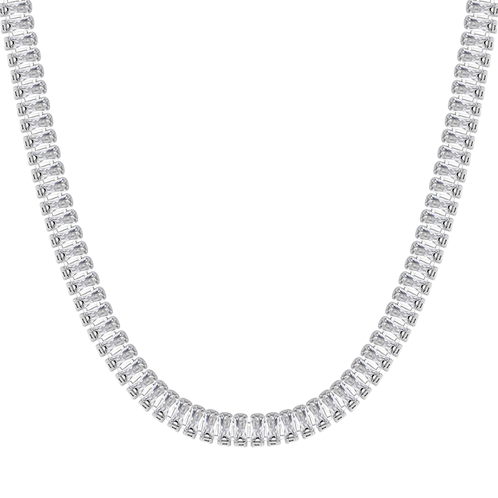 COLLIER TENNIS FEMME EN ACIER AVEC CRISTAUX BAGUETTE BLANCS