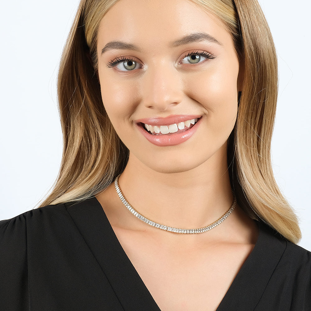 COLLIER TENNIS FEMME EN ACIER AVEC CRISTAUX BAGUETTE BLANCS