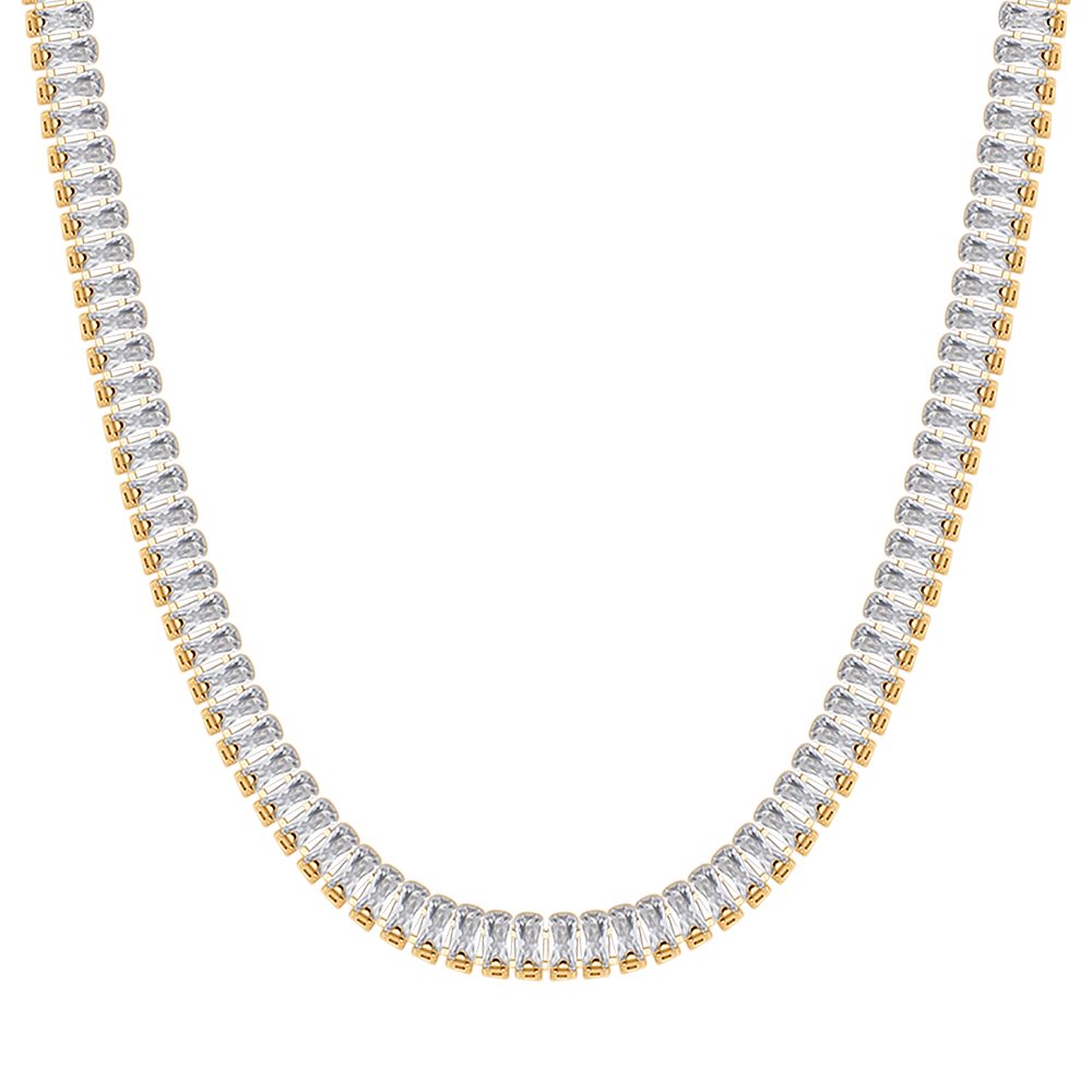 COLLIER TENNIS FEMME EN ACIER AVEC CRISTAUX BAGUETTE BLANCS