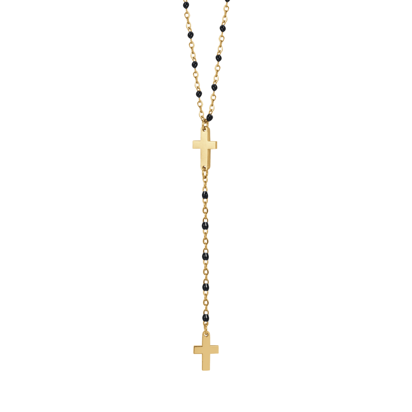 COLLIER DE CHAPELET POUR FEMMES EN ACIER AVEC CROIX ET ÉLÉMENTS NOIRS