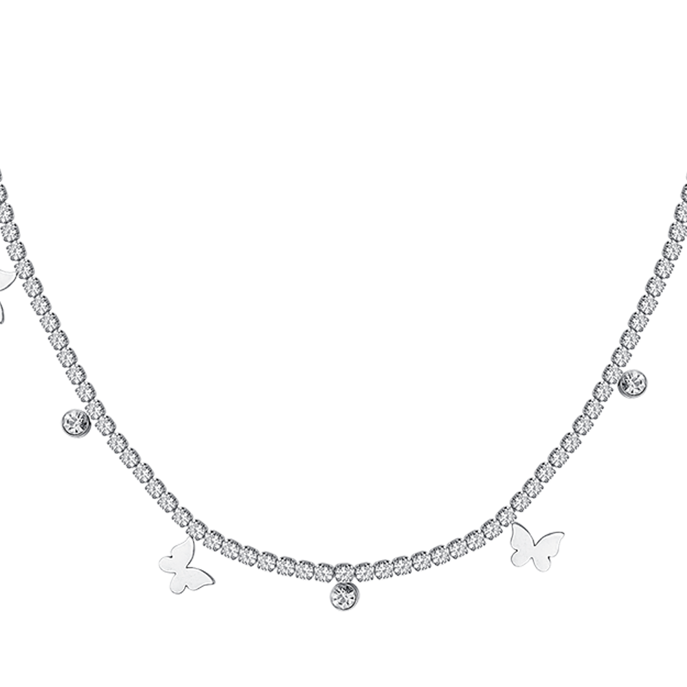 COLLIER DE TENNIS EN ACIER POUR FEMMES AVEC CRISTAUX BLANCS ET PAPILLONS