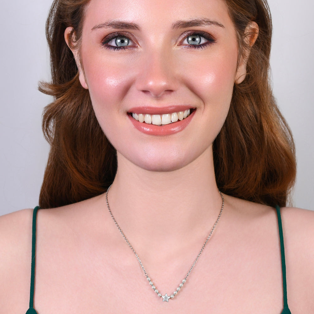 COLLANA DONNA IN ACCIAIO E PERLE BIANCHE CON STELLA