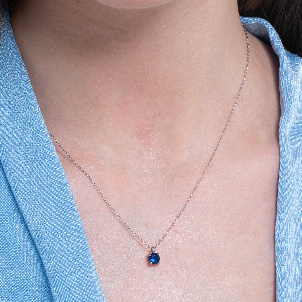 COLLANA DONNA IN ACCIAIO CON ZIRCONE BLU