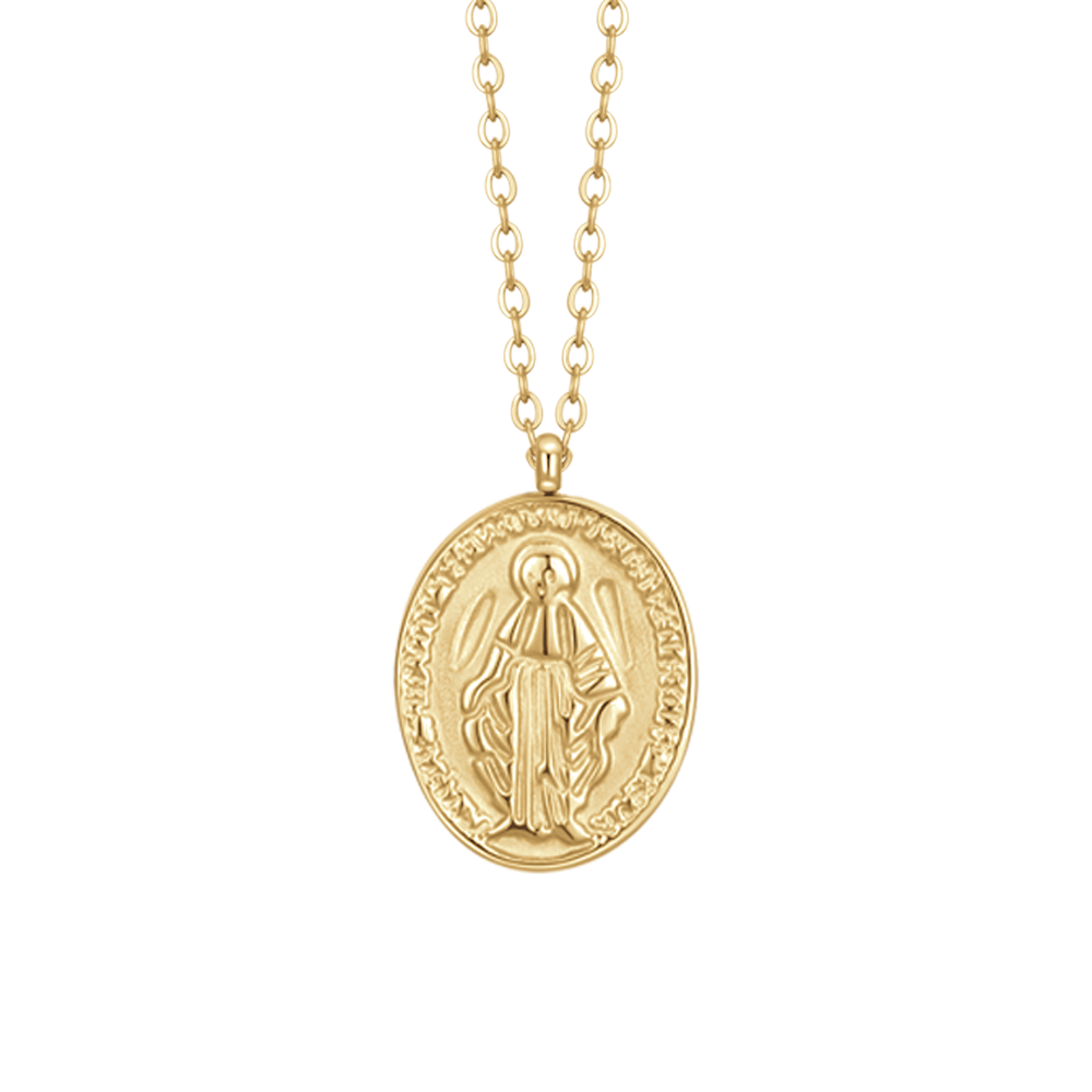 COLLANA DONNA IN ACCIAIO IP GOLD, MEDAGLIETTA CON MADONNINA MIRACOLOSA
