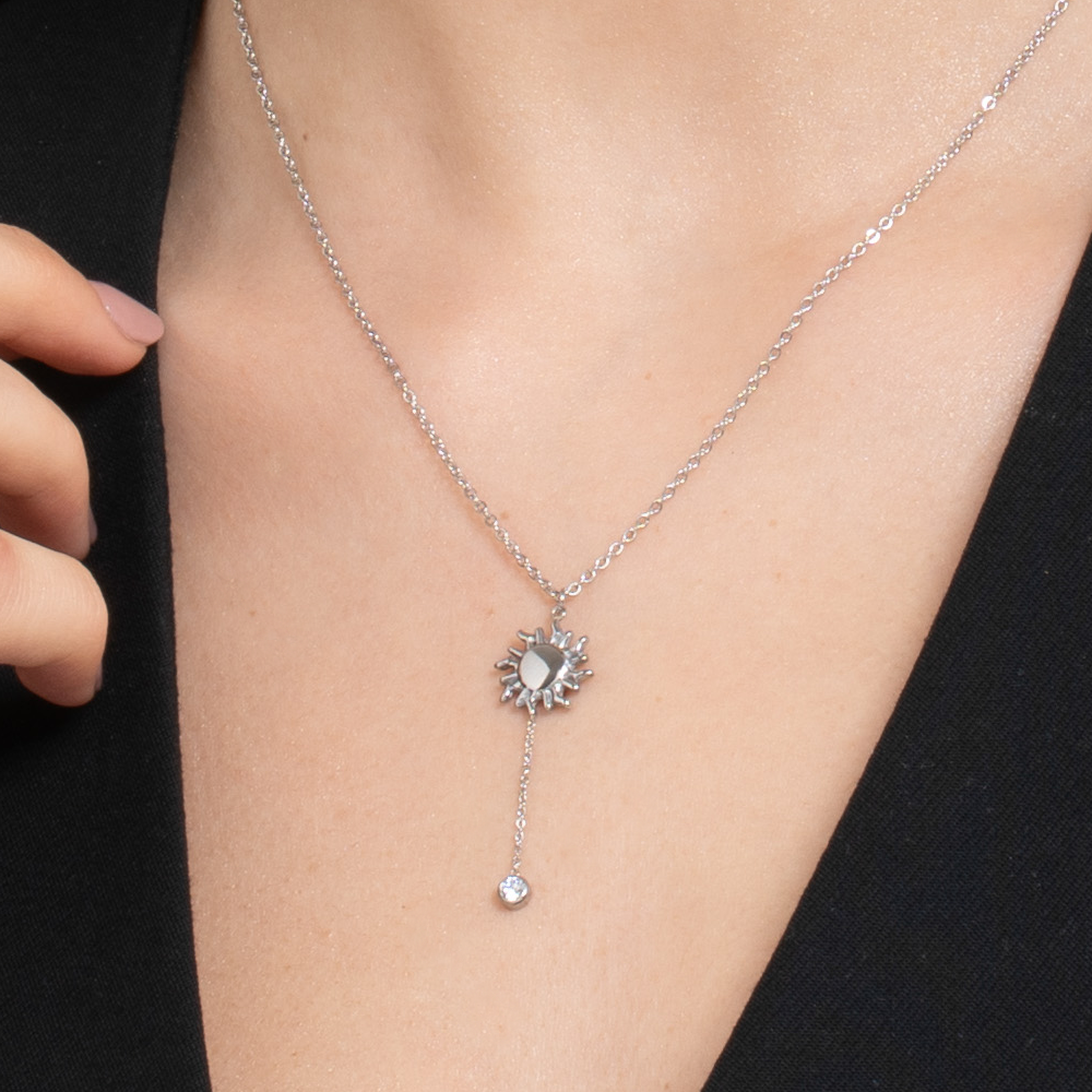 COLLANA DONNA IN ACCIAIO CON SOLE E CRISTALLO BIANCO
