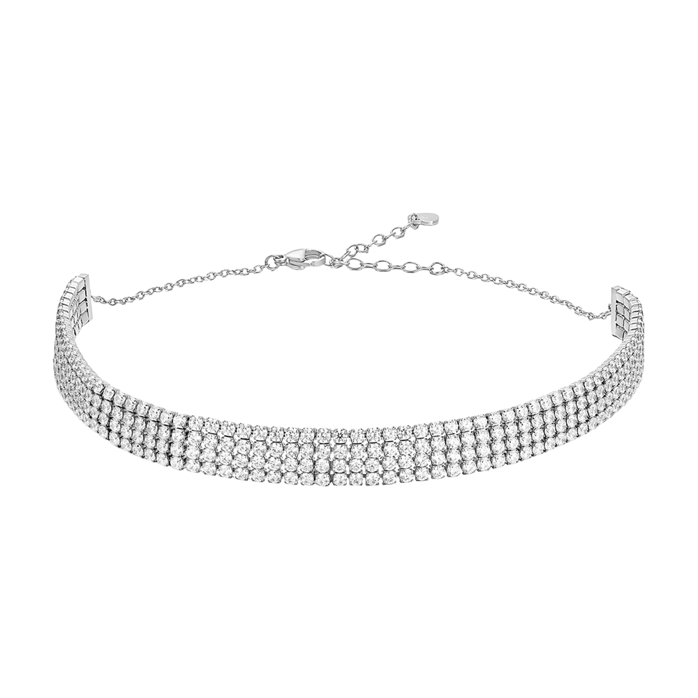 COLLANA CHOKER TENNIS DONNA IN ACCIAIO CON ZIRCONI BIANCHI