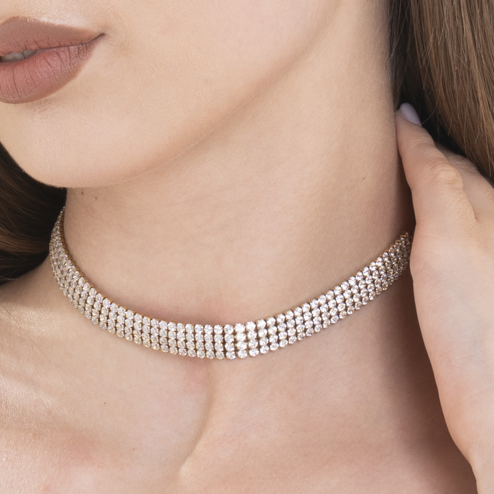 COLLANA CHOKER TENNIS DONNA IN ACCIAIO CON ZIRCONI BIANCHI