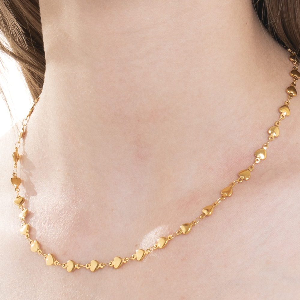 COLLANA DONNA IN ACCIAIO IP GOLD CON CUORI
