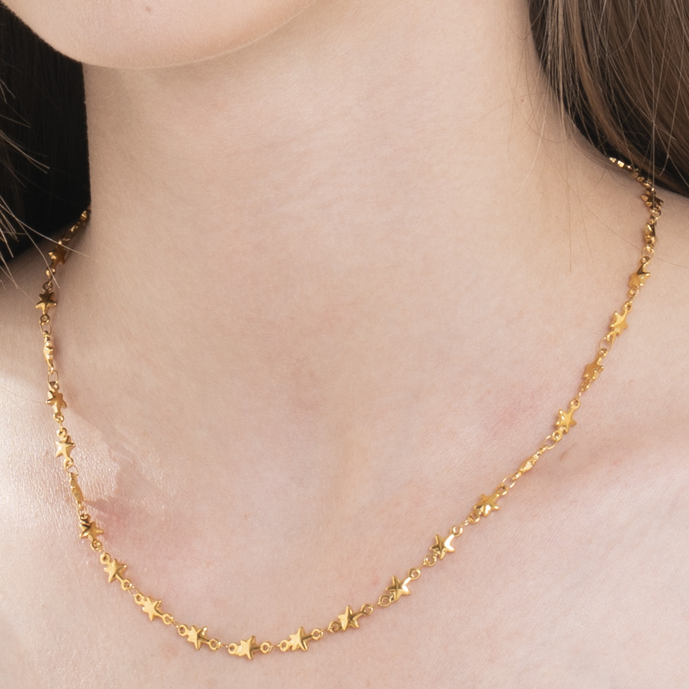 IP OR ACIER COLLIER POUR FEMME AVEC ÉTOILES