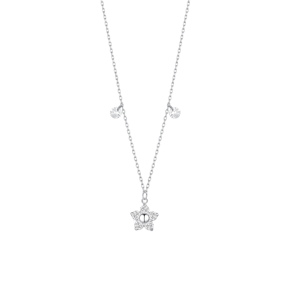 COLLANA DONNA IN ACCIAIO CON PENDENTE FIORE CON E PETALI ZICONE BIANCO