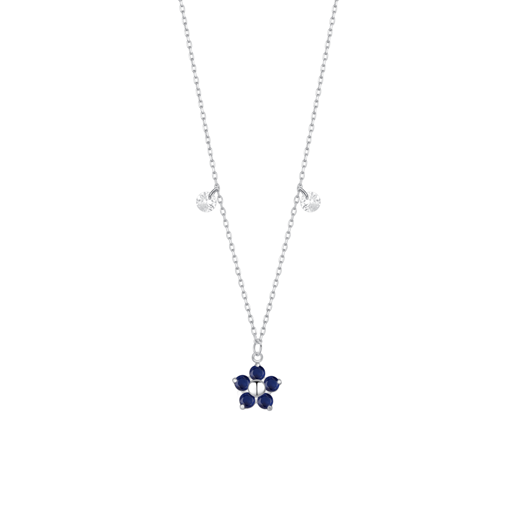 COLLANA DONNA IN ACCIAIO CON PENDENTE FIORE CON E PETALI ZICONE BLU