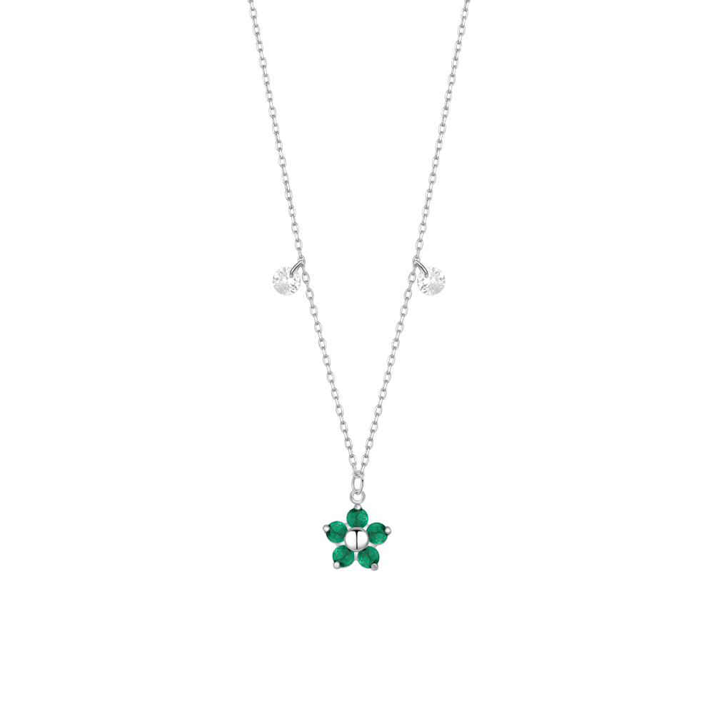 COLLANA DONNA IN ACCIAIO CON PENDENTE FIORE CON E PETALI ZICONE VERDE
