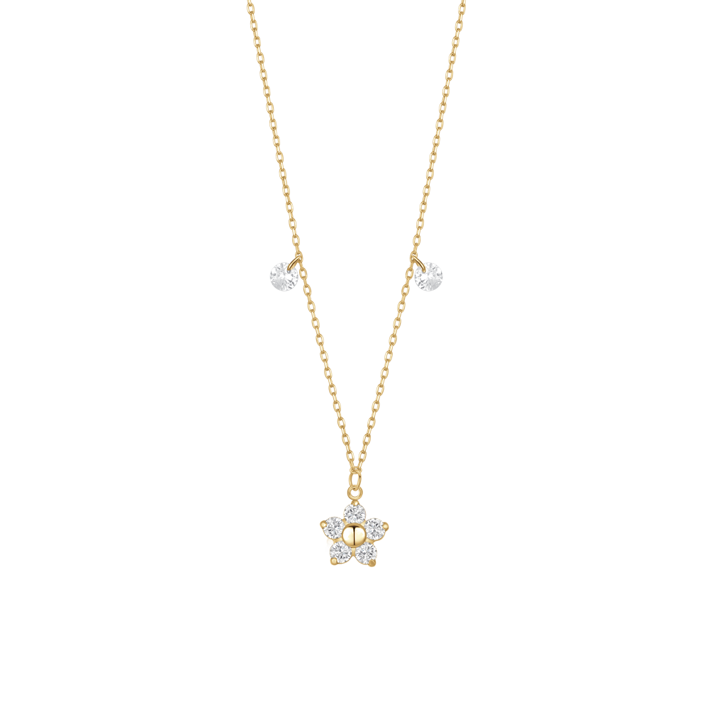 COLLANA DONNA IN ACCIAIO CON PENDENTE FIORE CON E PETALI ZICONE BIANCO COLORE OR