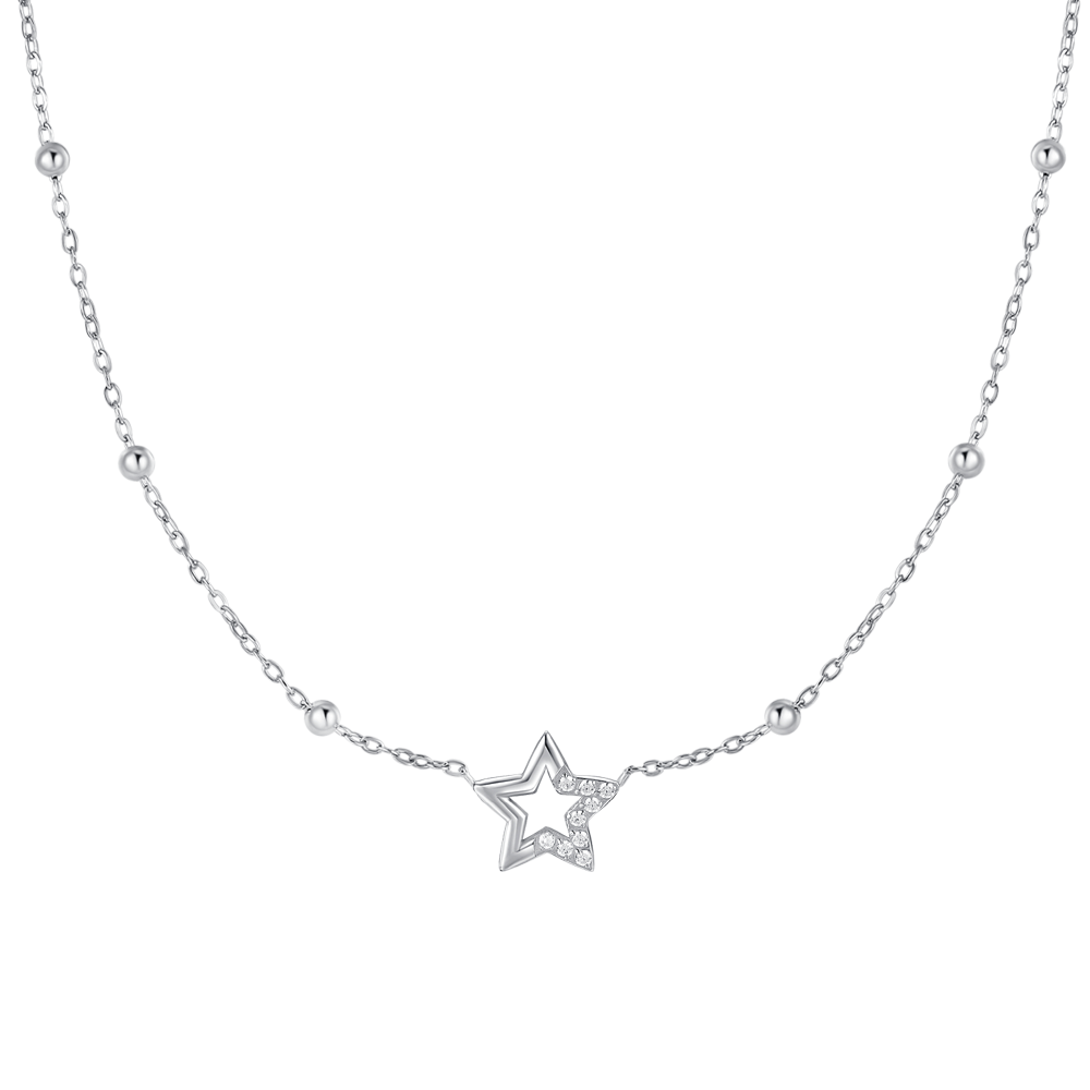 COLLANA DONNA IN ACCIAIO CON STELLA E PUNTI LUCE IN ZIRCONE BIANCO