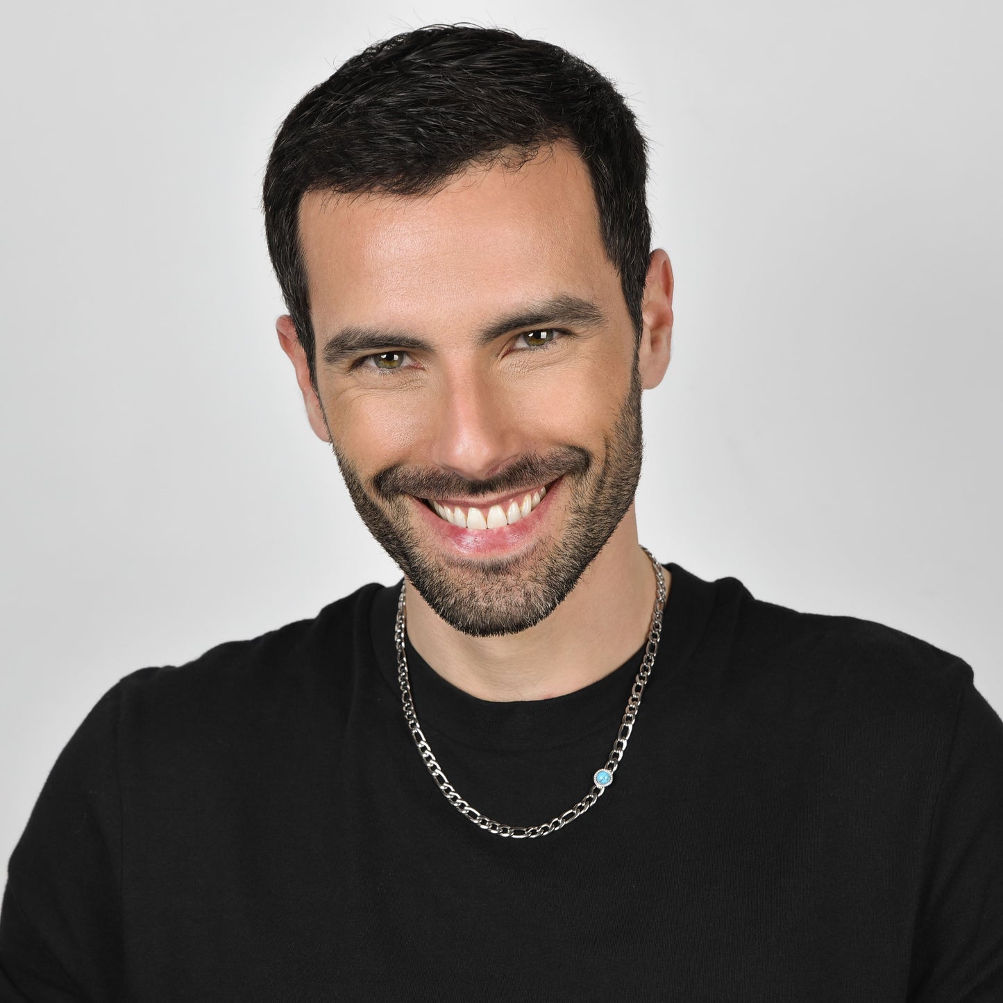 COLLIER HOMME EN ACIER AVEC PIERRE TURQUOISE