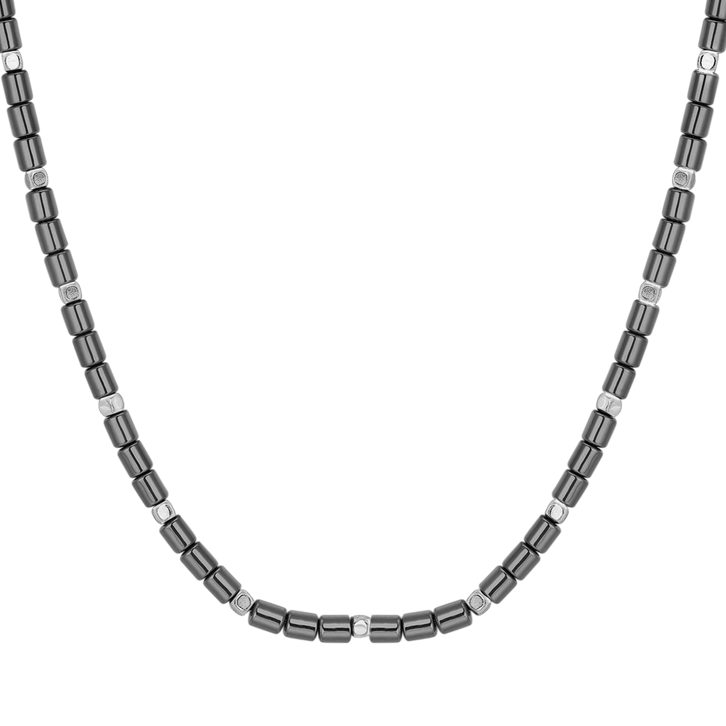 COLLIER HOMME EN ACIER AVEC IP GUN HEMATITE ET ARGENT