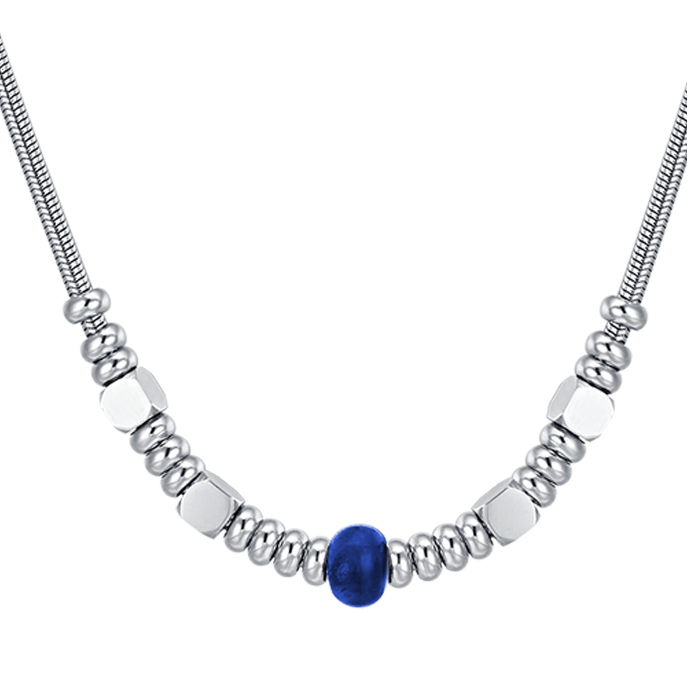 COLLIER HOMME EN ACIER AVEC PIERRE BLEUE