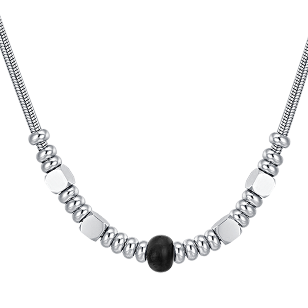 COLLIER HOMME EN ACIER AVEC AGATE NOIRE