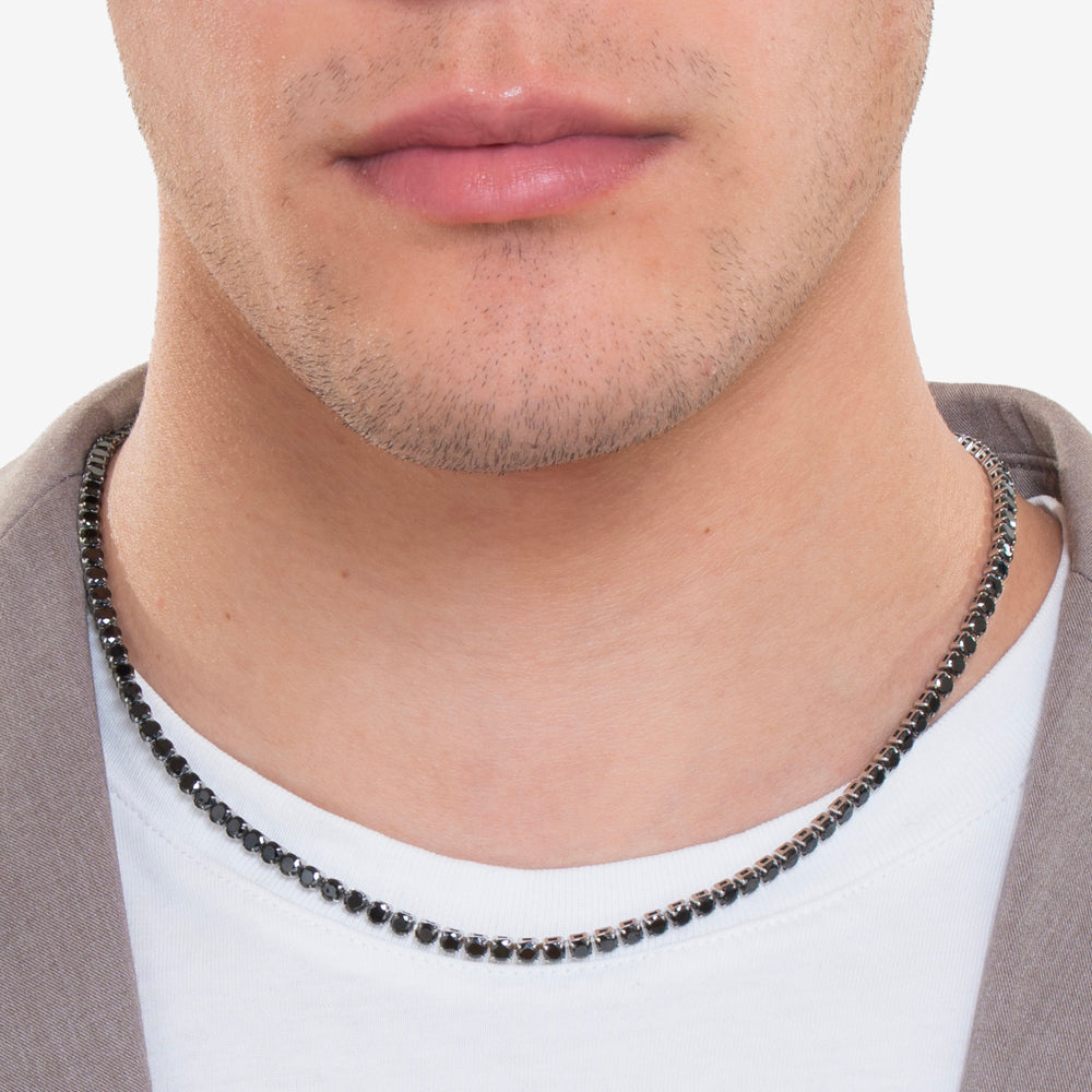 COLLIER DE TENNIS EN ACIER AVEC CRISTAUX NOIRS POUR HOMMES