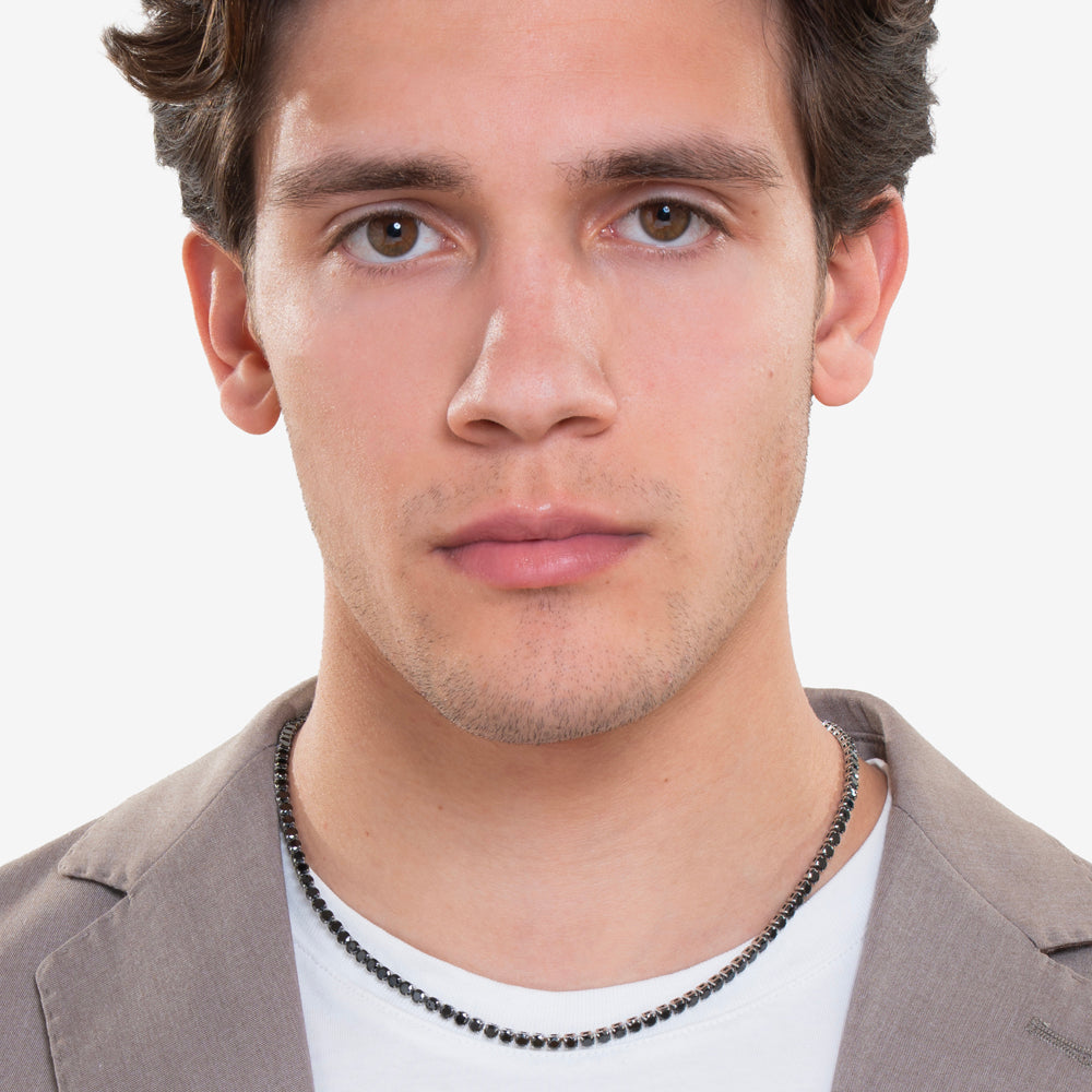 COLLIER DE TENNIS EN ACIER AVEC CRISTAUX NOIRS POUR HOMMES