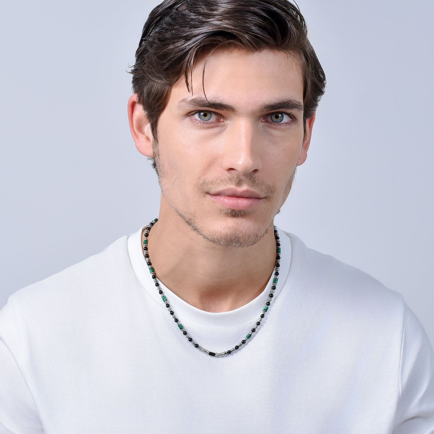 COLLIER HOMME EN ACIER AGATE NOIRE