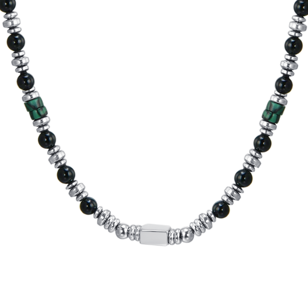 COLLIER HOMME EN ACIER AGATE NOIRE