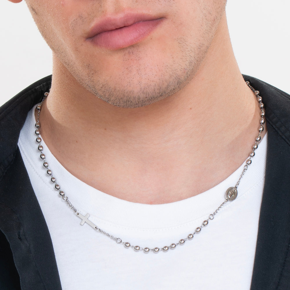 COLLANA UOMO ROSARIO IN ACCIAIO