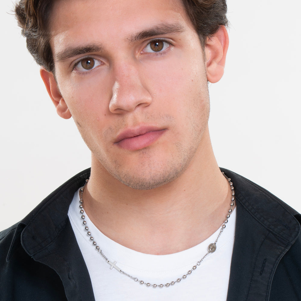 COLLANA UOMO ROSARIO IN ACCIAIO