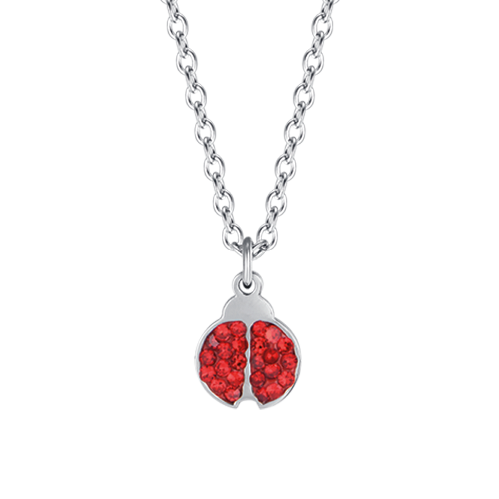COLLIER EN ACIER POUR FILLE AVEC COCCINELLE ET CRISTAUX ROUGES