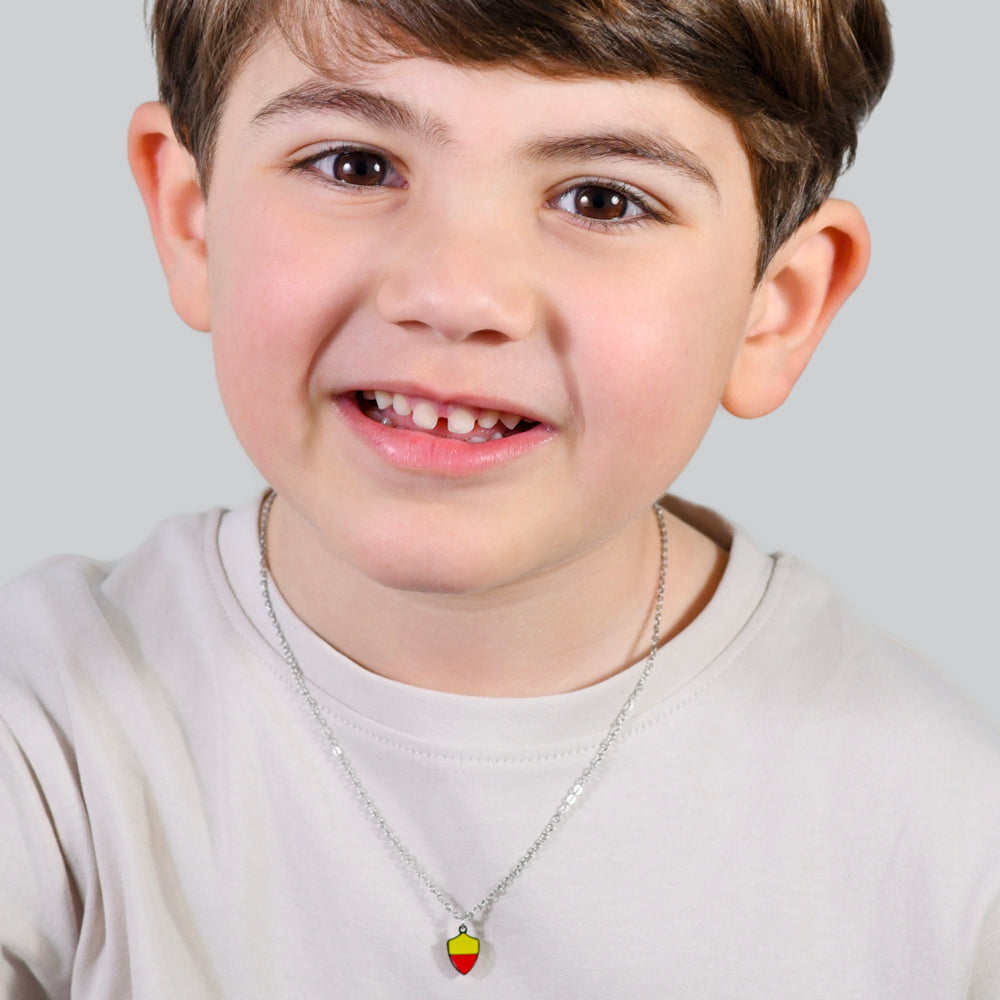 COLLIER ENFANT EN ACIER AVEC ÉMAIL JAUNE ET ROUGE